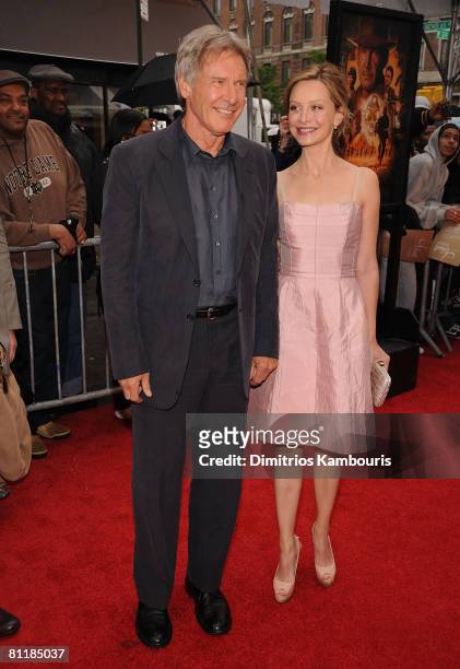 Actor Harrison Ford and actress Calista Flockhart attend the "Indiana Jones and the Kingdom of the Crystal Skull" Premiere at the AMC Magic Johnson...
