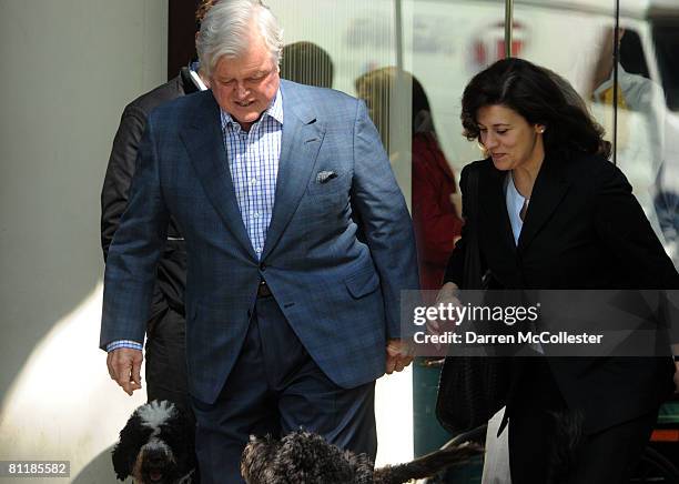Senator Edward "Ted" M. Kennedy leaves Massachusetts General Hospital with his wife Vicki Kennedy May 21, 2008 in Boston, Massachusetts. Kennedy was...