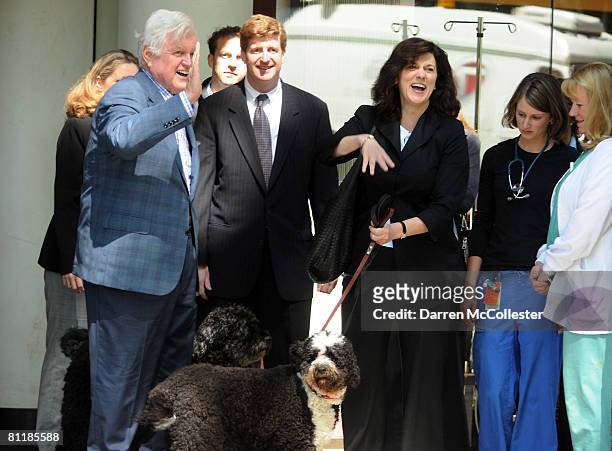 Senator Edward "Ted" M. Kennedy leaves Massachusetts General Hospital with his son U.S. Rep. Patrick Kennedy and wife Vicki Kennedy dMay 21, 2008 in...