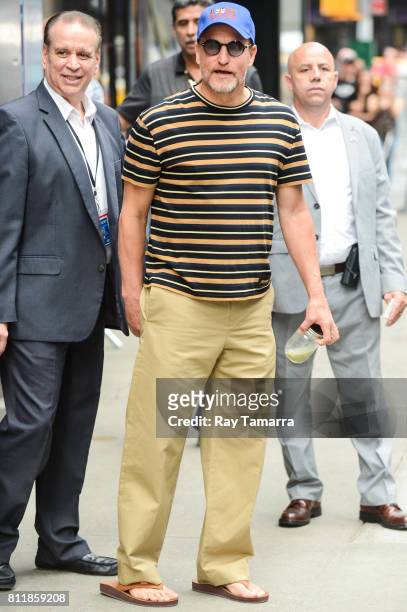 Actor Woody Harrelson leaves the "Good Morning America" taping at the ABC Times Square Studios on July 10, 2017 in New York City.
