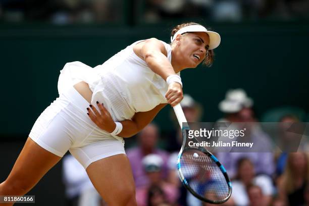 Ana Konjuh of Croatia serves during the Ladies Singles fourth round match against Venus Williams of The United States on day seven of the Wimbledon...