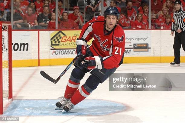 Brooks Laich of the Washington Capitals during game one of the Eastern Conference Quaterfinals of the 2008 NHL Stanley Cup Playoffs against the...