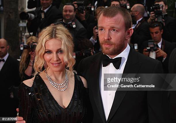 Madonna and husband director Guy Ritchie arrive at the 'I Am Because We Are' Premiere at the Palais des Festivals during the 61st International...