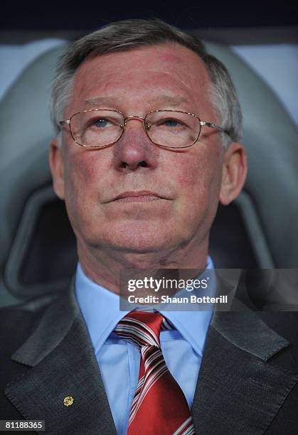 Sir Alex Ferguson, the Manchester United manager looks on prior to kickoff during the UEFA Champions League Final match between Manchester United and...