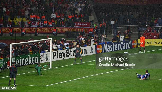 John Terry of Chelsea misses a penalty during the UEFA Champions League Final match between Manchester United and Chelsea at the Luzhniki Stadium on...