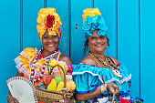 Portrait of women in Cuban traditional dresses
