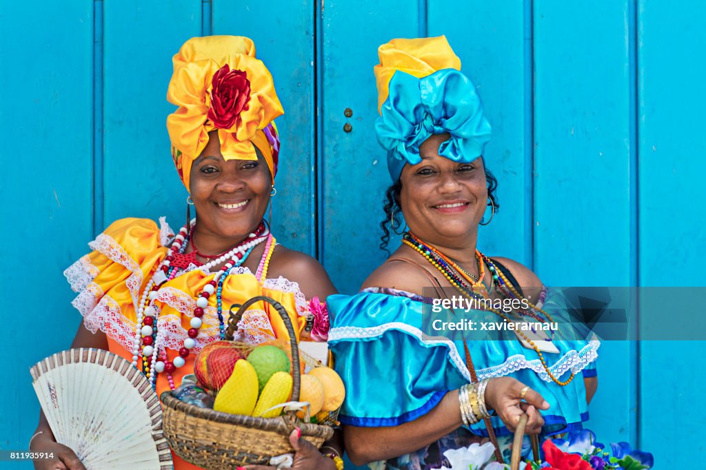 Portrait of women in Cuban traditional dresses