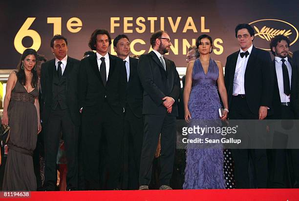 Director Steven Soderbergh, actress Catalina Sandino Moreno, actor Benicio Del Toro with cast and crew depart the "Che" premiere at the Palais des...