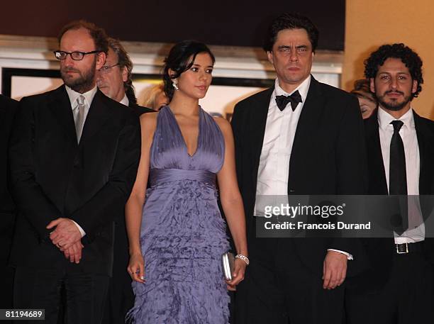 Director Steven Soderbergh, actress Catalina Sandino Moreno and actor Benicio Del Toro depart the "Che" premiere at the Palais des Festivals during...