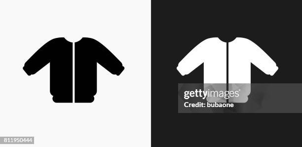 coat icon on black and white vector backgrounds - white zipper stock illustrations