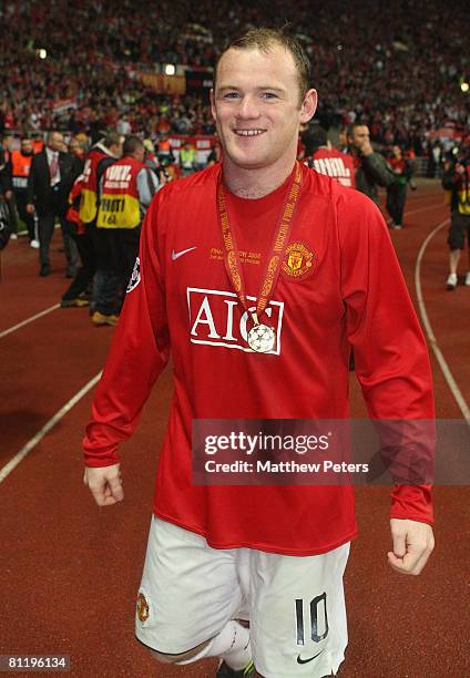 Wayne Rooney of Manchester United celebrates after winning the UEFA Champions League Final match between Manchester United and Chelsea at Luzhniki...