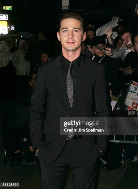 Actor Shia LaBeouf arrives at the "Indiana Jones and the Kingdom of the Crystal Skull" fan screening at AMC Lincoln Sqaure on May 21, 2008 in New...