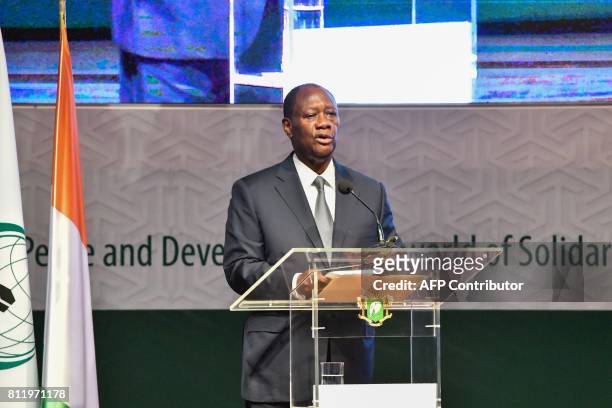 Ivory Coast President, Alassane Ouattara delivers a speech during the opening of the 44th meeting of the Ministers of Foreign Affairs of the...