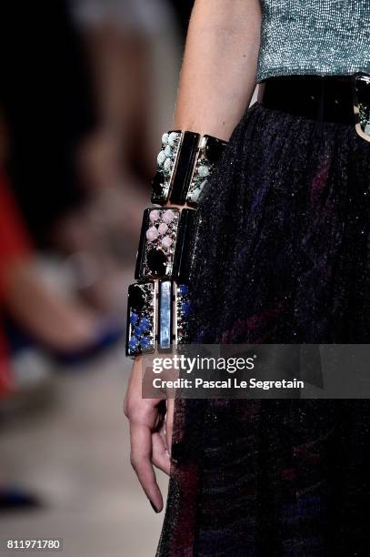 Model, fashion detail, walks the runway during the Giorgio Armani Prive Haute Couture Fall/Winter 2017-2018 show as part of Haute Couture Paris...