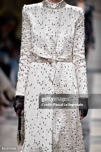 Model, fashion detail, walks the runway during the Giorgio Armani Prive Haute Couture Fall/Winter 2017-2018 show as part of Haute Couture Paris...