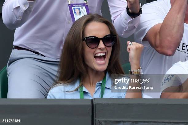 Kim Murray cheers on Andy Murray as she attends day seven of the Wimbledon Tennis Championships at the All England Lawn Tennis and Croquet Club on...