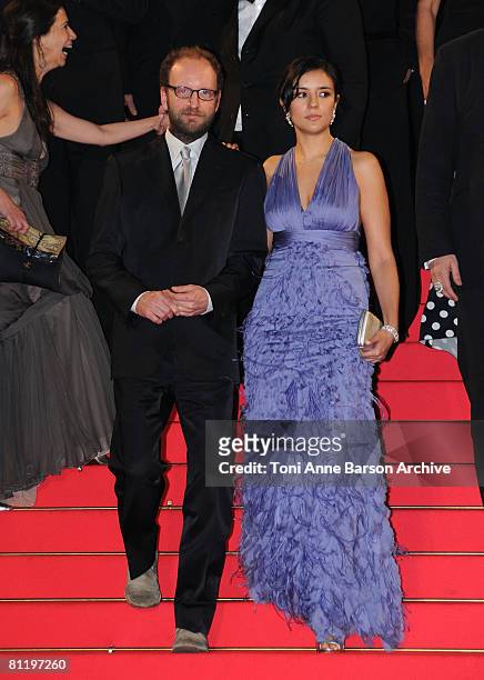 Director Steven Soderbergh and actress Catalina Sandino Moreno depart the "Che" premiere at the Palais des Festivals during the 61st International...
