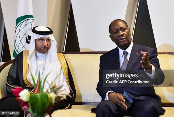 Ivory Coast President, Alassane Ouattara and Secretary-General of the Organisation of Islamic Cooperation , Yousef bin Ahmad al-Othaimeen meet after...