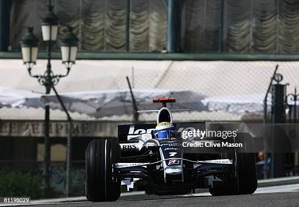 Nico Rosberg of Germany and Williams exits Casino Square while driving during practice for the Monaco Formula One Grand Prix at the Monte Carlo...