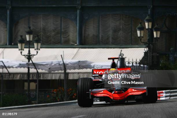 Lewis Hamilton of Great Britain and McLaren Mercedes exits Casino Square while driving during practice for the Monaco Formula One Grand Prix at the...