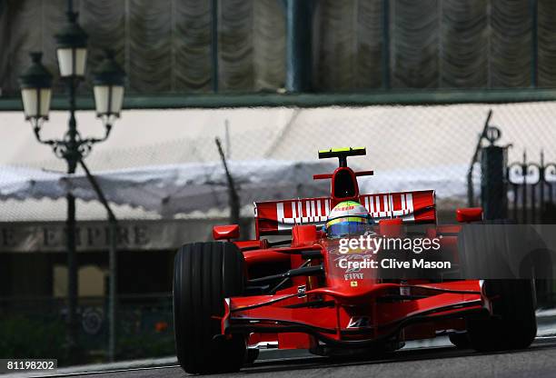 Felipe Massa of Brazil and Ferrari exits Casino Square while driving during practice for the Monaco Formula One Grand Prix at the Monte Carlo Circuit...