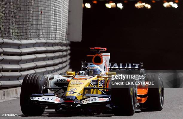 Renault's Spanish driver Fernando Alonso drives at the Monaco racetrack on May 22, 2008 in Monte Carlo, during the first practice session of the...