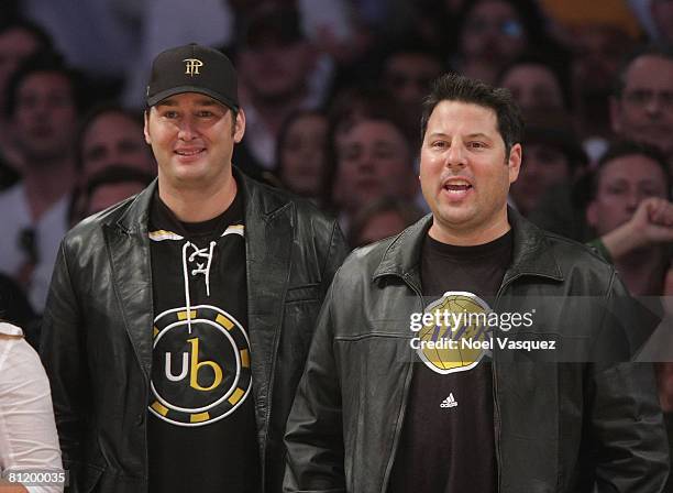 Greg Grunberg and Phil Hellmuth attend the Los Angeles Lakers vs San Antonio Spurs Western Conference Game 1 at Staples Center on May 21, 2008 in Los...