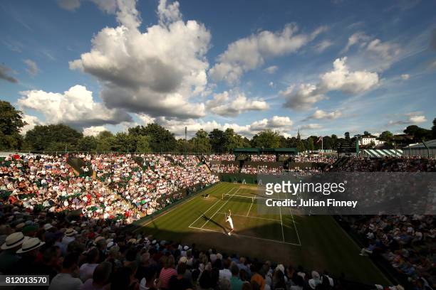 General view of play on court two during the Gentlemen's Singles fourth round match between Milos Raonic of Canada and Alexander Zverev of Germany on...