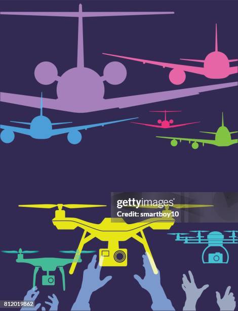 ilustrações, clipart, desenhos animados e ícones de aeronaves e drones - operador de controle de tráfico aéreo