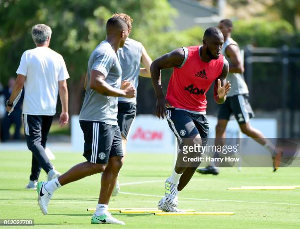 Romelu Lukaku of Manchester United trains for Tour 2017 at UCLA's Drake Stadium on July 10, 2017 in Los Angeles, California.
