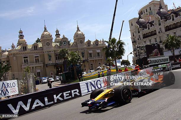 Renault's Spanish driver Fernando Alonso drives at the Monaco racetrack on May 22, 2008 in Monte Carlo, during the second practice session of the...