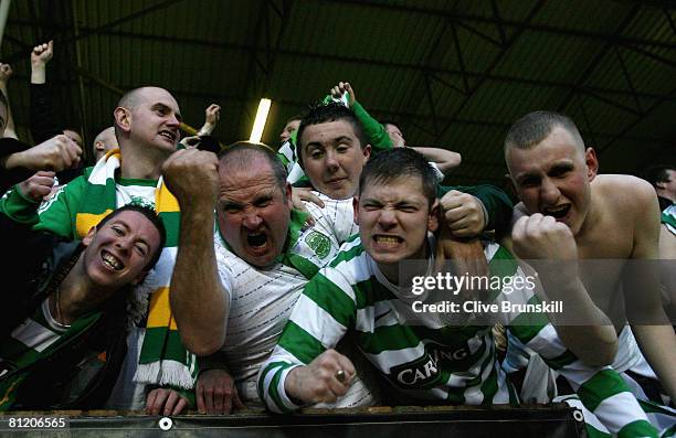 Celtic fans celebrate after Jan Vennegoor of Hesselink of Celtic scored the first goal during the Clydesdale Bank Premier League match between Dundee...