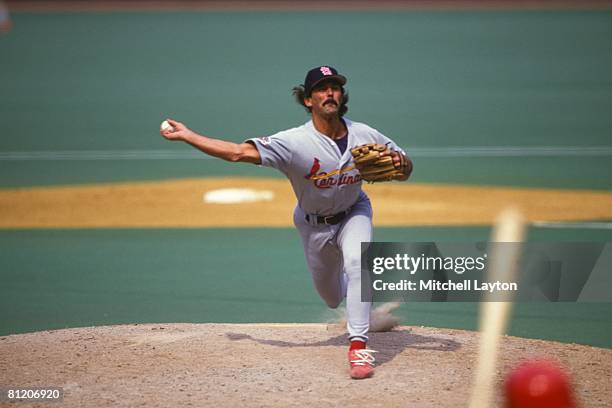 Dennis Eckersley of the St. Louis Cardinals pitches during a baseball game against the Philadelphia Phillies on August 15, 1997 at Veterans Stadium...