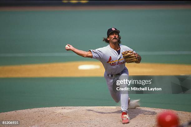 Dennis Eckersley of the St. Louis Cardinals pitches during a baseball game against the Philadelphia Phillies on August 15, 1997 at Veterans Stadium...