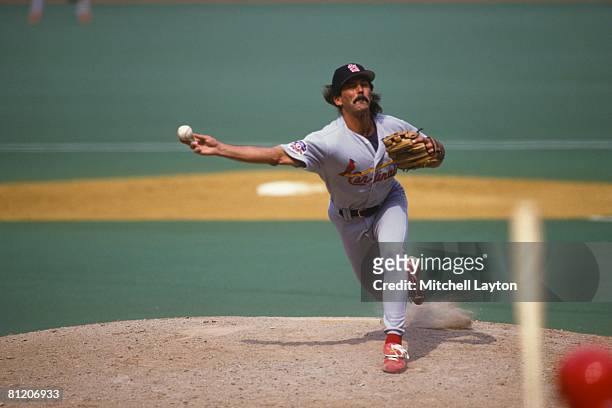 Dennis Eckersley of the St. Louis Cardinals pitches during a baseball game against the Philadelphia Phillies on August 15, 1997 at Veterans Stadium...