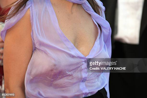 Photo taken on May 22, 2008 shows a detail of French actress Sophie Duez' outfit as she arrives to attend the screening of French director Philippe...