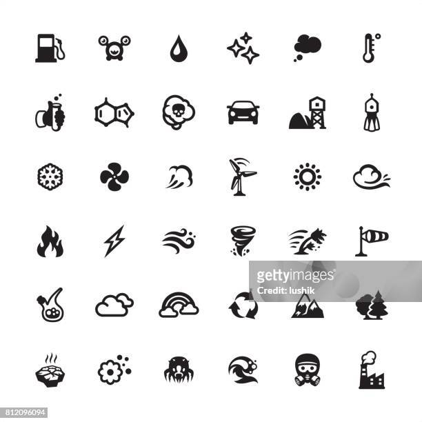 air purifier and pollution icons set - dried flower stock illustrations