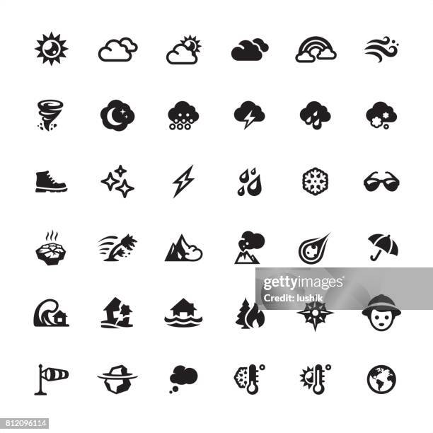 ilustraciones, imágenes clip art, dibujos animados e iconos de stock de tiempo y el clima conjunto de iconos - meteorología extrema