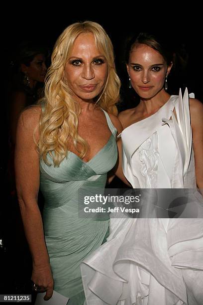 Designer Donatella Versace and actress Natalie Portman attend amfAR's Cinema Against AIDS 2008 benefit dinner held at Le Moulin de Mougins during the...