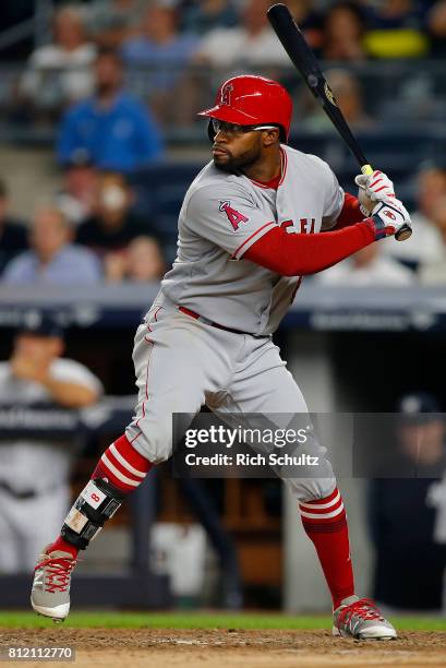 Eric Young Jr. #8 of the Los Angeles Angels of Anaheim in action against the New York Yankees during a game at Yankee Stadium on June 22, 2017 in the...