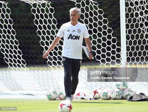 Manger Jose Mourinho of Manchester United during training for Tour 2017 at UCLA's Drake Stadium July 10 in Los Angeles, California.