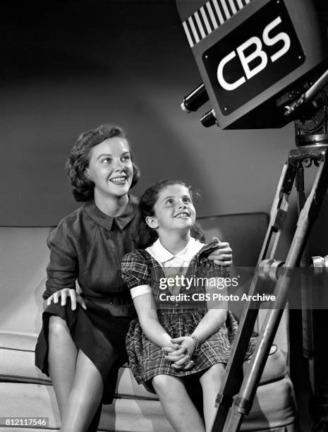 Portrait of Mary Stewart and 8 year-old Lynn Loring, who portray Joanne Gardner Barron and daughter Patricia Patti Barron in the CBS television soap...