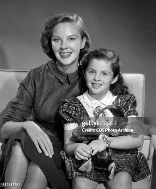 Portrait of Mary Stewart and 8 year-old Lynn Loring, who portray Joanne Gardner Barron and daughter Patricia Patti Barron in the CBS television soap...