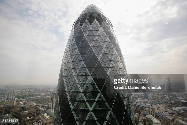 The building 30 St Mary's Axe, nicknamed The Gherkin is seen on May 23, 2008 in London, England. The building is 180 metres tall, making it the...