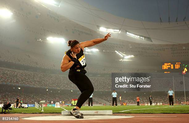 Valerie Vili of New Zealand prepares to throw during the final of the Womens Shot Put during day two of the Good Luck Beijing 2008 China Athletics...