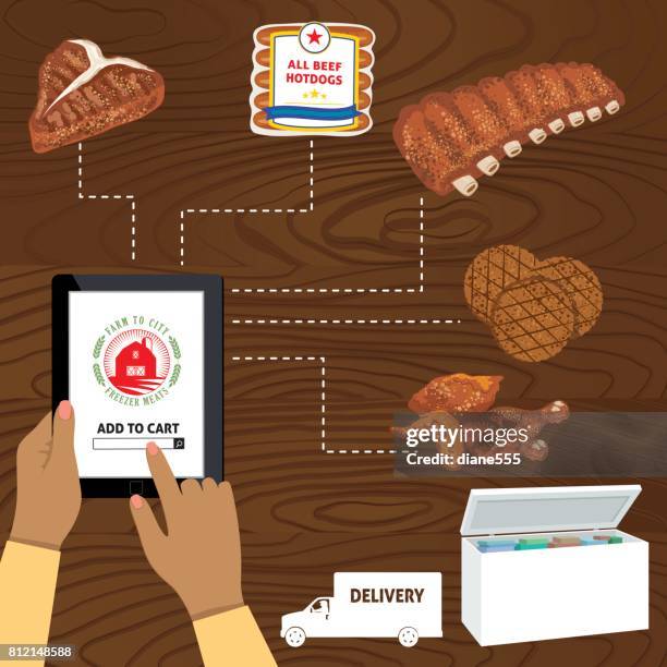 iot food ordering on mobile device - convenient store stock illustrations
