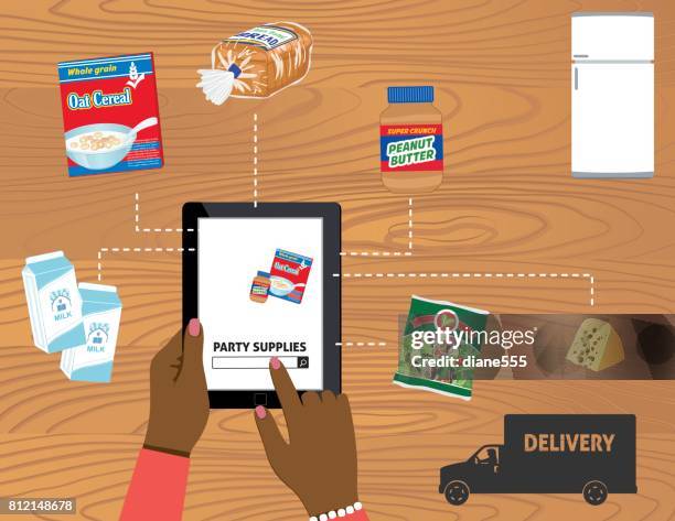 iot food ordering on mobile device - convenient store stock illustrations