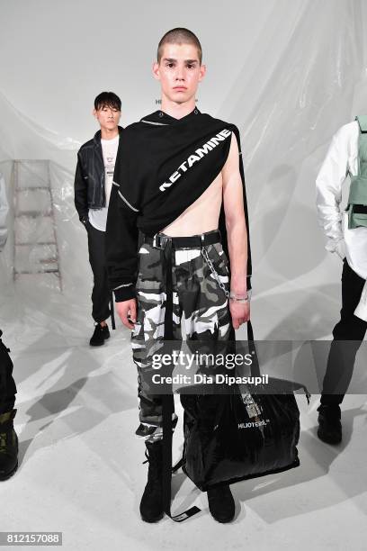 Model poses during the Heliot Emil - Presentation at Dune Studios on July 10, 2017 in New York City.