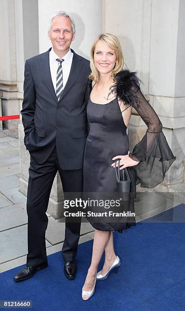 Marietta Slomka and partner Christof Lang attend the Golden Feder Awards at the Handelskammer on May 23, 2008 in Hamburg, Germany.