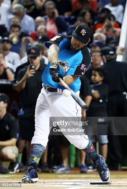 Mike Moustakas of the Kansas City Royals competes in the T-Mobile Home Run Derby at Marlins Park on July 10, 2017 in Miami, Florida.